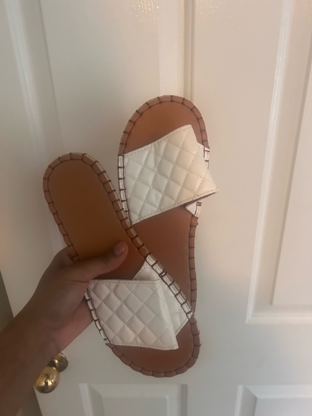 Quilted White Slide Sandals for Women